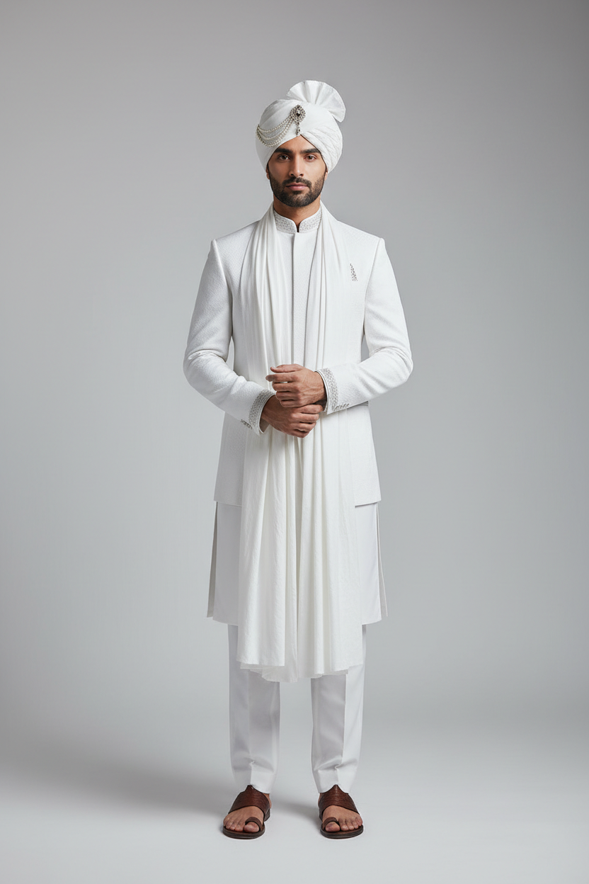 Man wearing white royal cotton shalwar kameez suit